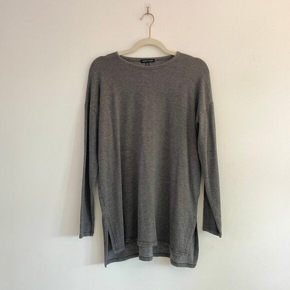 Eileen Fisher – Gray Fleece-Lined Long Sleeve Pullover Tunic Sweater - Picture 1 of 6